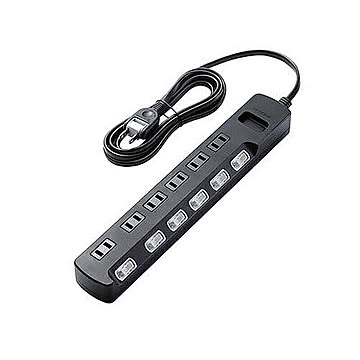 エレコム AV雷ガードタップ/個別スイッチ/ホコリシャッター付/6個口/2.5m/ブラック AVT-K6A-2625BK 管理No. 4953103352773