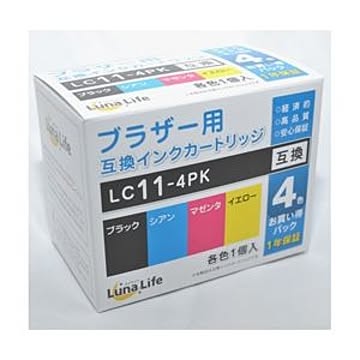 (まとめ)ワールドビジネスサプライ 【Luna Life】 ブラザー用 互換インクカートリッジ LC11-4PK 4本パック LN BR11/4P【×3セット】