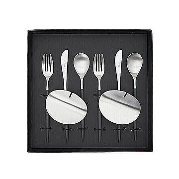 クチポール ミオ ブラック デザートセット（デザートナイフ・デザートフォーク・デザートスプーン） +  カトラリーレスト 8点セット  Cutipol MIO