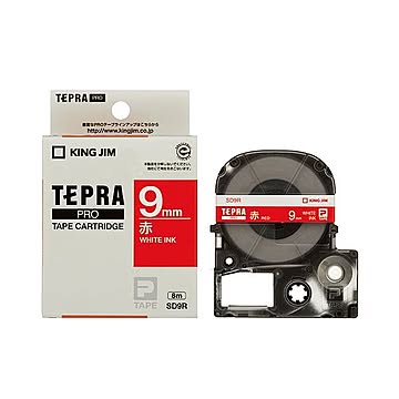 （まとめ） キングジム テプラ PRO テープカートリッジ ビビッド 9mm 赤／白文字 SD9R 1個 【×5セット】