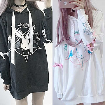 【在庫限り】ウサギ 魔方陣 レディース 2WAY パーカー 長袖 半袖 ビッグシルエット ロングパーカー ロングトレーナー ビッグパーカー ビッグトレーナー フードパーカー フード付きパーカー