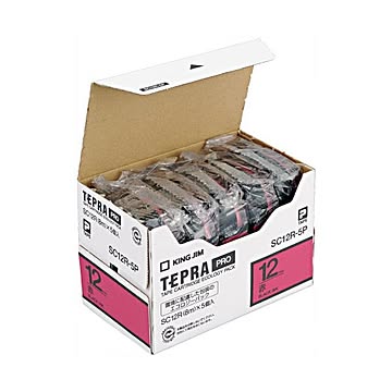 (まとめ）キングジム テプラ PRO テープカートリッジ パステル 12mm 赤/黒文字 SC12R-5P 1パック(5個)【×3セット】