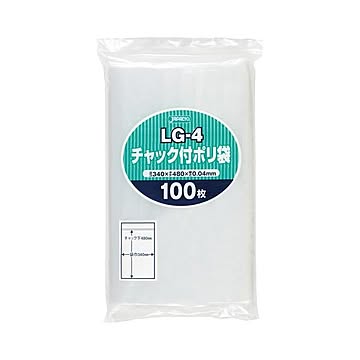 (まとめ) ジャパックス チャック付ポリ袋 ヨコ340×タテ480×厚み0.04mm LG-4 1パック(100枚)  【×10セット】