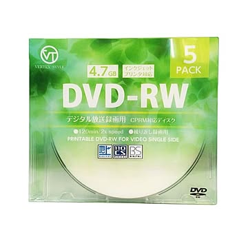 (まとめ)VERTEX DVD-RW(Video with CPRM) 繰り返し録画用 120分 1-2倍速 5P インクジェットプリンタ対応(ホワイト) DRW-120DVX.5CA×10セット