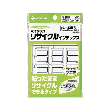 (まとめ) ニチバン マイタックリサイクルインデックス 中 23×29mm 青枠 ML-132BR 1パック（240片：12片×20シート）  【×50セット】