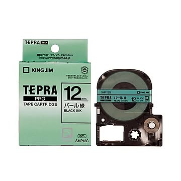 (まとめ) キングジム テプラ PRO テープカートリッジ カラーラベル（パール） 12mm 緑／黒文字 SMP12G 1個 【×10セット】
