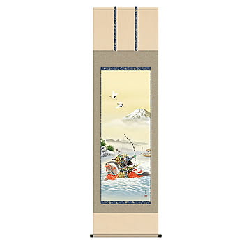 掛け軸 波上武者 石田芳園 54.5x190cm 三幸