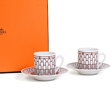 エルメス アッシュデコ ルージュ コーヒーカップ＆ソーサー ペア HERMES H Deco Rouge