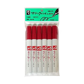 (まとめ) 寺西化学 油性マーカー マジックインキ No.500(細書き用) 赤 M500-T2-6P 1パック(6本) 【×10セット】