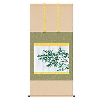 掛け軸 緑雨 横山大観 54.5x115cm 三幸