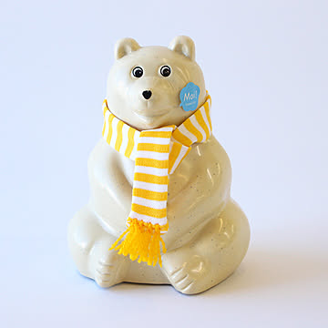 フィンランドのシロクマ貯金箱 マフラー付き Polar Bear Money box bi0001　ボーダーイエロー
