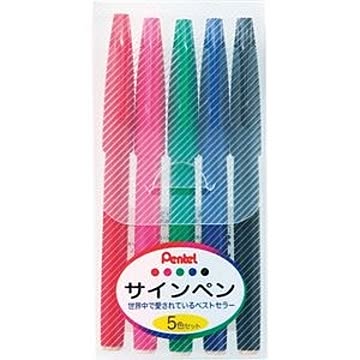 (まとめ) ぺんてる 水性サインペン 5色（各色1本） S520-5 1パック 【×10セット】