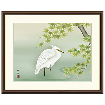 額絵 楓に白鷺 長江桂舟 42x34cm 三幸
