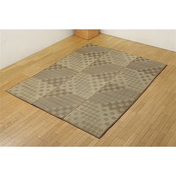 ふっくらボリューム い草ラグカーペット ドット柄 『NSPサークル』 約200×200cm （裏面：滑りにくい加工）