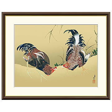 額絵 軍鶏図 葛飾北斎 52x42cm 三幸