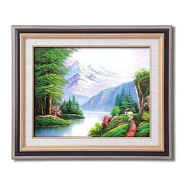 風景油絵 黒いフレーム・自然画 メイヤー油絵額 F6号サイズ 紘黒額 崇高な山々