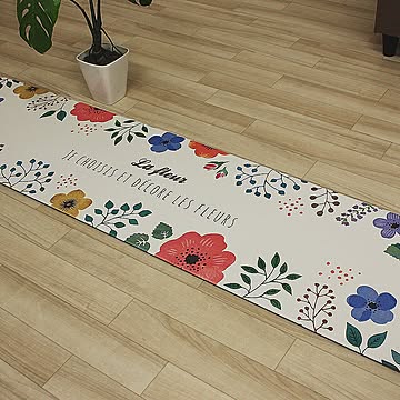 九装 キッチンマット 約45×180cm 汚れに強い 合成ビニル 植物柄 花柄 フルーツ デコーレ ホワイト