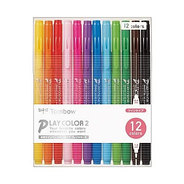 （まとめ） トンボ鉛筆 水性カラーサインペンプレイカラー2 12色（各色1本） GCB-011 1パック 【×5セット】