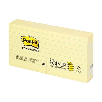(まとめ) 3M ポストイット ポップアップノート 詰替用 76×76mm イエロー罫線入 R335 1パック（6冊）  【×10セット】
