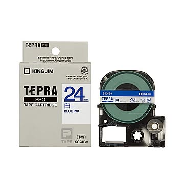 （まとめ） キングジム テプラ PRO テープカートリッジ 24mm 白／青文字 SS24B 1個 【×4セット】