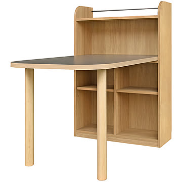 テーブル付きシェルフ パソコンデスク 棚付デスク 幅120cm 机 本棚 PCデスク パソコン机 学習机 学習デスク ワークデスク リビング学習 収納棚 ラック シェルフ メラミン天板 ブラウン