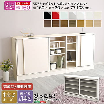 【引戸シリーズ】セミオーダー収納ぴったりくん キャビネット(ポリカタイプ ミスト) 幅160cm×奥行30cm 引き戸 引き戸キャビネット 完成品 開梱設置 日本製 収納 14色 幅160cm