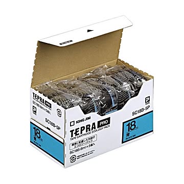 (まとめ）キングジム テプラ PRO テープカートリッジ パステル 18mm 青/黒文字 SC18B-5P 1パック(5個)【×3セット】