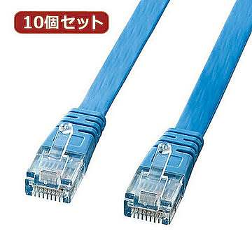 10個セット サンワサプライ フラットケーブル(ライトブルー・2m) LA-FL5-02LBKX10 管理No. 4589452977888