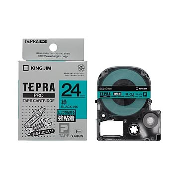 （まとめ） キングジム テプラ PRO テープカートリッジ 強粘着 24mm 緑／黒文字 SC24GW 1個 【×4セット】