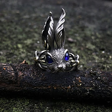 リング ウサギ ラビット 青い目 ファンタジー 指輪 アクセサリー お守り 厄除け 魔除け スタイル お洒落アイテム 開運厄除 祈願成就 風水 パワー