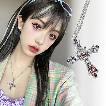 ネックレス ピンク クロス 十字架 アクセサリー メンズ レディース ユニセックス ジルコニア ジュエリー スタイル お洒落アイテム レディース