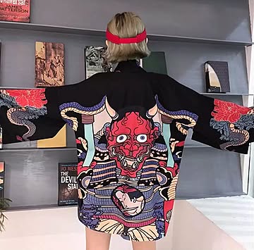 百鬼夜行　赤鬼　法被　着物　半纏 はんてん ハッピ 長半纏 半天