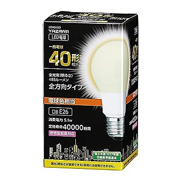 5個セット YAZAWA 一般電球形LED 40W相当 電球色 LDA5LG3X5 管理No. 4589453401542