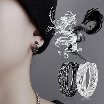 ピアス ドラゴン 龍 竜 両耳用 シルバーorブラック アクセサリー リングタイプ アクセサリー ジュエリー ジュエル jewel