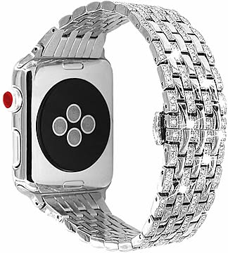 【在庫限り】アップルウォッチ バンド ベルト ブラックorシルバー カスタム ４２ｍｍ CZダイヤ キュービックジルコニア カバー 着せ替え 時計 プレゼント メンズ レディース