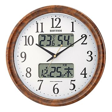 シチズン温度・湿度計付き掛け時計（電波時計）カレンダー表示 暗所秒針停止 夜間自動点灯 メーカー保証１年｜ピュアカレンダーM617SR