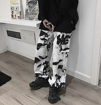 カーゴパンツ タイダイ モノクロ 韓国ファッション ダンス衣装 POP ズボン ボトムス メンズ レディース ユニセックス 男女兼用 ファッション
