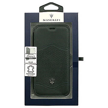 MASERATI 公式ライセンス品 iPhoneX専用 本革手帳型ケース MAGALFLBKPXNA 管理No. 4526397968526