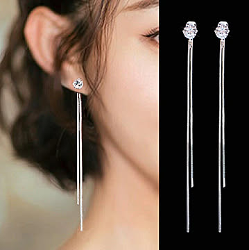 ピアス ロングチェーン ドロップ キラキラ ストーン チェーン フォーマル 冠婚葬祭用 結婚式 一粒  6mm 大粒 大ぶり シルバー プチギフト キレイ 綺麗 デート