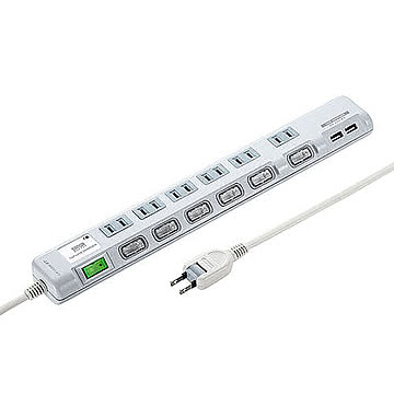 サンワサプライ USB充電ポート付き節電タップ(面ファスナー付き) TAP-B108U-3W 管理No. 4969887839409