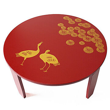 大サイズの松鶴デザインの赤い和風カフェテーブル