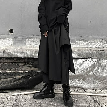 ボトムス ワイドパンツ ガウチョパンツ レイヤード ブラック 韓国ファッション ロング フレア  黒 ブラック モード系 ゴシック ゴスロリ ロリータ 大人かわいい
