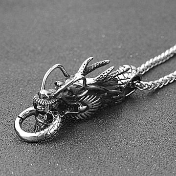 ネックレス 輪を咥える龍 ドラゴン シルバー 龍 シンプル アクセサリー お洒落アイテム  フリーサイズ 幸運 風水 シンプル メンズ レディース