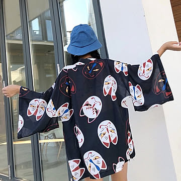 きつねのお面　法被　半纏 はんてん ハッピ 長半纏 半天