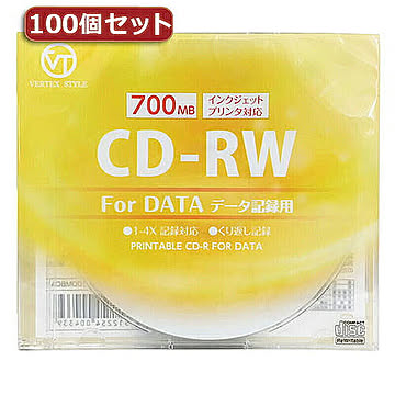 100個セット VERTEX CD-RW(Data) 繰り返し記録用 1CDRWD.700MBCAX100 管理No. 4589452975495