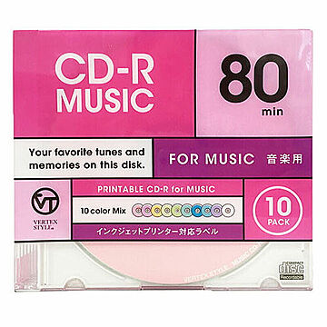 VERTEX CD-R(Audio) 80分 10P カラーミックス10色  10CDRA.CMIX.80VXCA 管理No. 4512254004285