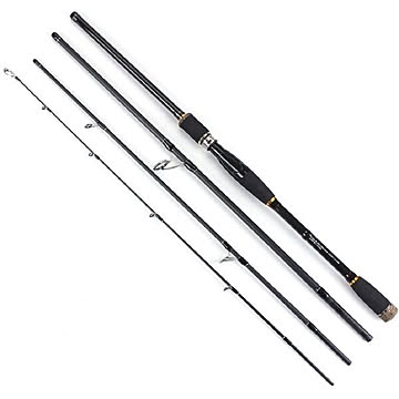 トラベルロッド ブラック　スピニング用ロッド、ベイト用ロッド 4ピース ソフトケース付き パックロッド 釣り 海釣り 釣り竿 釣具 スズキ