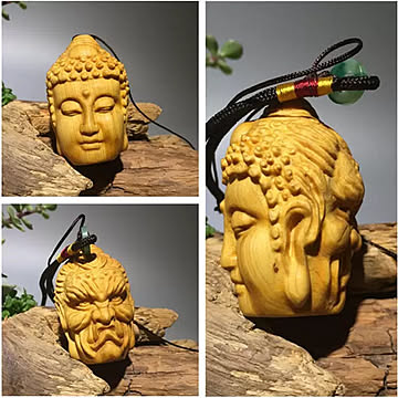 仏魔の一念 仏魔如来 柘植木  細密黄楊木彫 仏魔 仏魔の一念 柘植 黄楊 仏 提物/根付 ストラップ ペンダント お守り 悪魔 一念 木彫り 彫刻