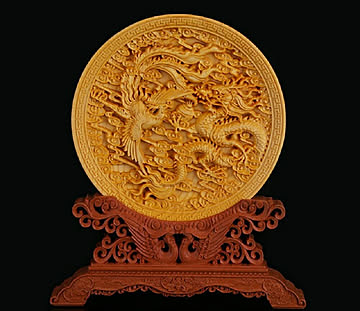 龍 鳳凰 皿 極上彫り【お皿型龍神＆鳳凰彫り】直径約145mm 台付き 木彫り 龍神＆鳳凰 風水 インテリア 彫刻 仏像 縁起物 祈る 開運 スピリチュアル プレゼント