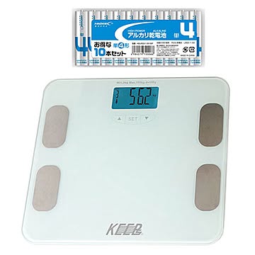 マクロス 体重体組成計 ホワイト + アルカリ乾電池セット MEHR-10WH+HDLR03 1.5V10P